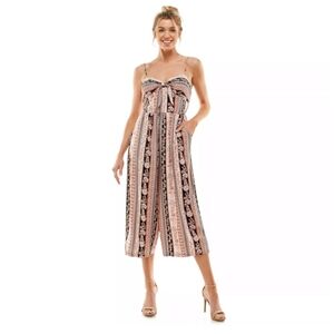 Lily Rose Floral Boho Cropped Jumpsuit Romper Womens Size XS